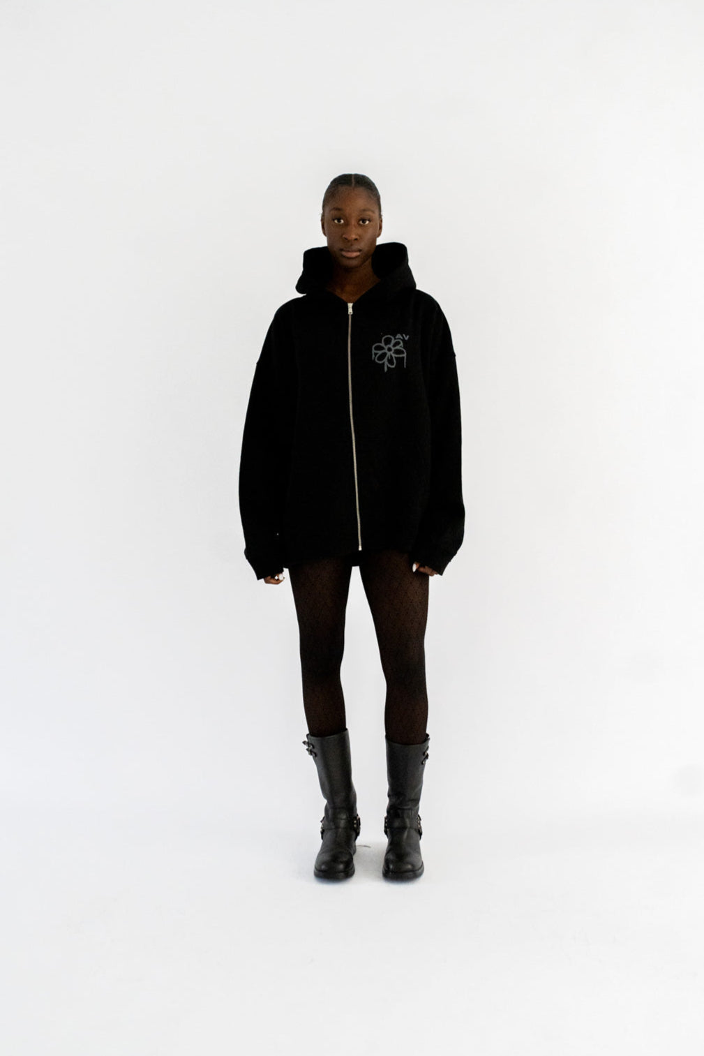 BLACK FLOWER ZIPPER